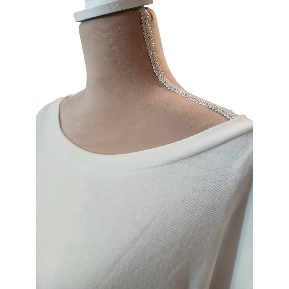 Flamingo M White Boat Neck Pocket Short Sleeve Dolman Relaxed Fit T-Shirt Womens - Picture 5 of 13